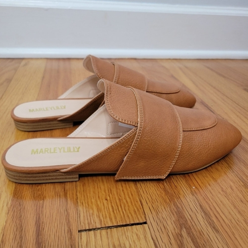 MarleyLilly Slide on Loafers Mules Faux Leather Size 9 Brown‎ Preppy Office Work - Picture 5 of 14